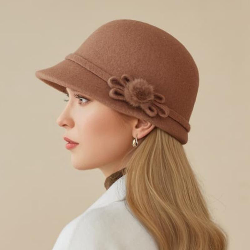 

Панама женская осенне-зимняя шерстяная элегантная с цветком теплая шляпа-ведро повседневная универсальная ретро шляпа-котелок one size