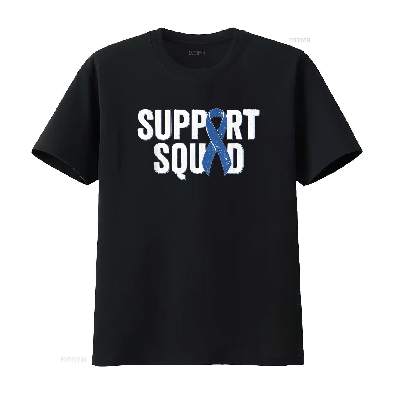 Colon Cancer Support Squad Blue Colorectal Awareness Ribbon T Shirt vintage Washed designer clothes Slightly fashion streetwear S