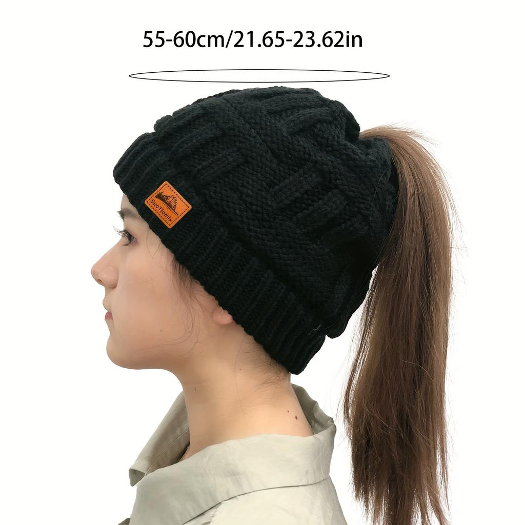 Women's Beanie Hat with Adjustable Toggle Closure - Winter Warm Windproof Elastic, Slouchy Fit for Ponytails & Buns
