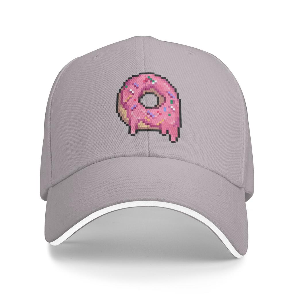 Drippy Pink Frosted Sprinkled Pixel Donut Baseball Cap Tennis Sunscreen Trucker Hat Couple Women Vintage Design Snapback Cap
