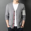 Giacca Maglione Lavorato a Maglia da Uomo Autunnale con Scollo a V a Righe