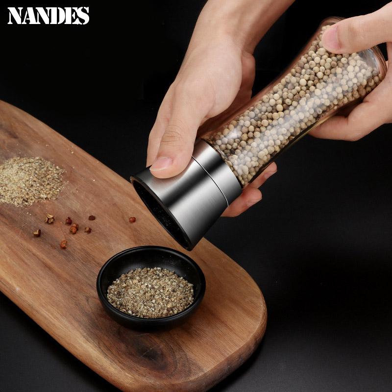 Stainless Steel Manual Salt Pepper Mill Adjustable Pepper Seasoning Bottle Spice Grinding Containers Mill Shakers Kitchen Gadge