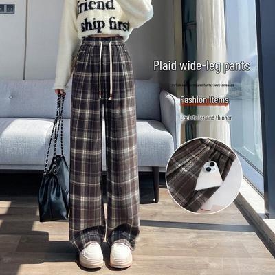 HSTYLE Women's Plaid High-Waist Wide-Leg Pants