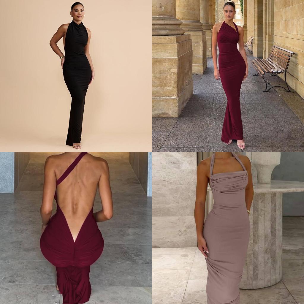 European Style Bodycon Dress With Ruched Silky Fabric For Party And Casual Wear