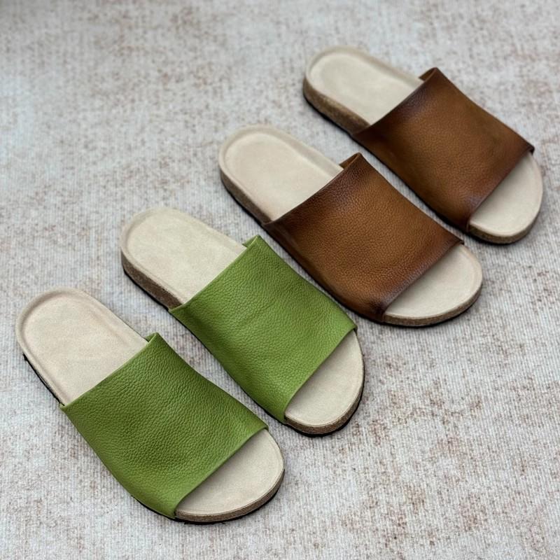 Fashion GKTINOO Retro Handmade Genuine Leather Peep Toe Slippers Summer 2025 New Lightweight Cowhide Women's Slip-on Shoes
