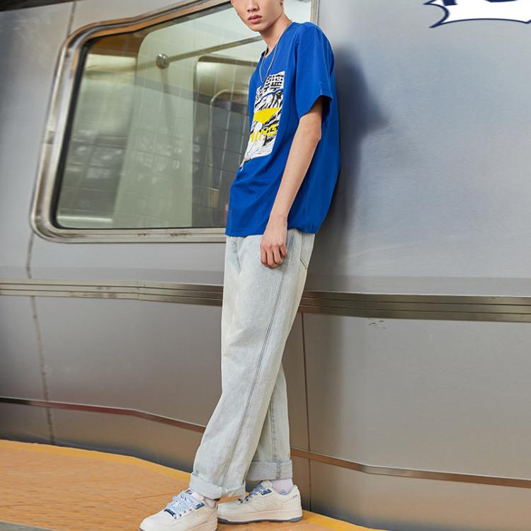 Li-Ning Large Logo Print T-Shirt Men Tops Storm-Blue AHSR401-4