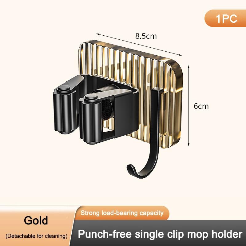 Wall Mounted Punch-free Mop Clamp Bathroom Wall Hanging Mop Rack Broom Storage Rack Multifunctional Hook Multi-use Sticky Hook