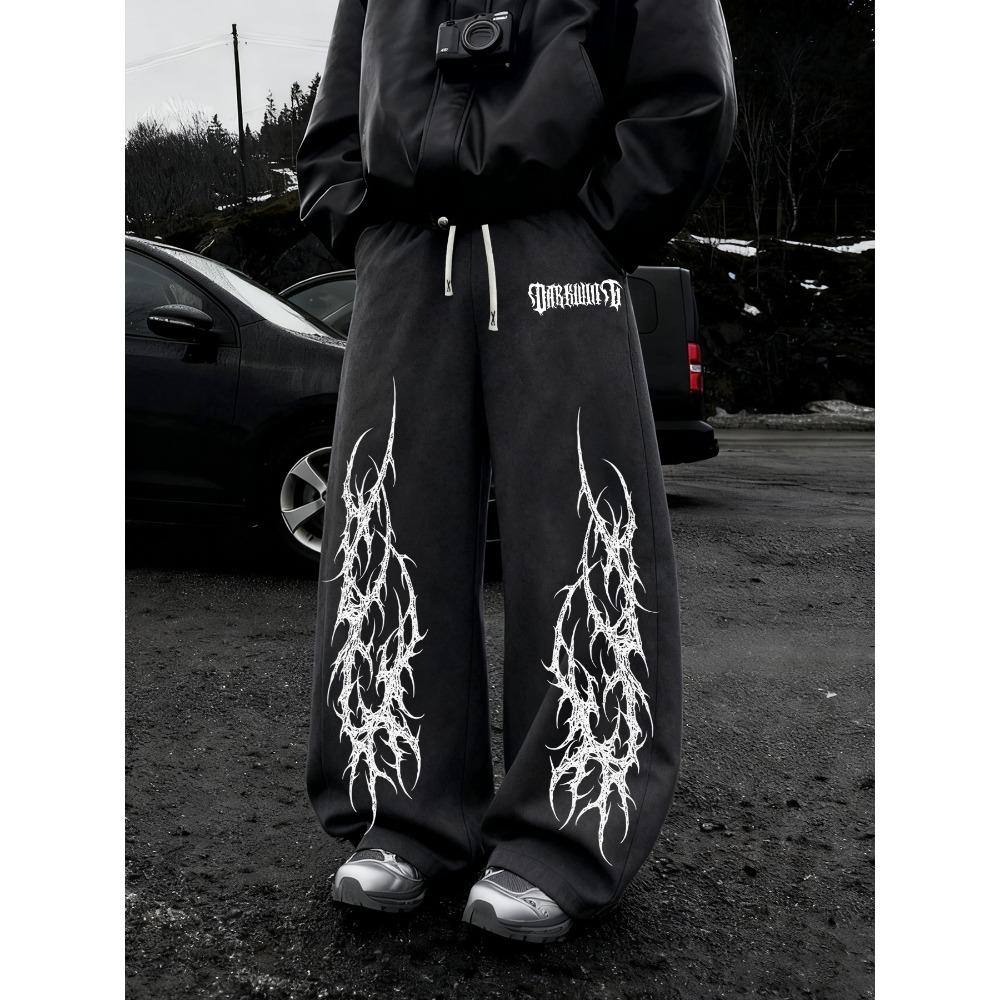 Pantalones Deportivos Casuales para Exteriores de Estilo Gótico Oscuro Holgados para Hombre, la Primera Opción para Combinaciones de Moda Universitaria