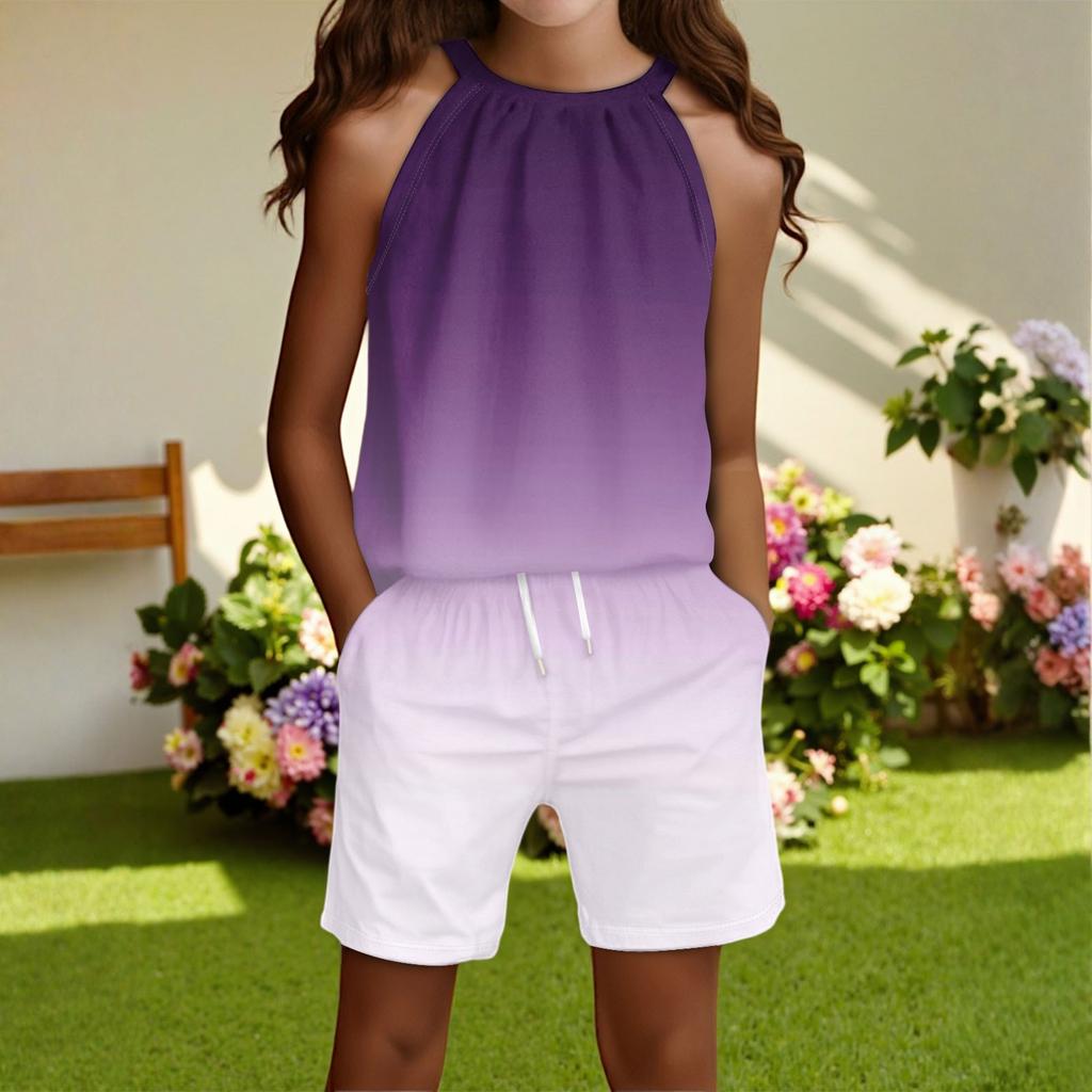 Children's Casual Fashion Round Neck Sleeveless Top Shorts Set