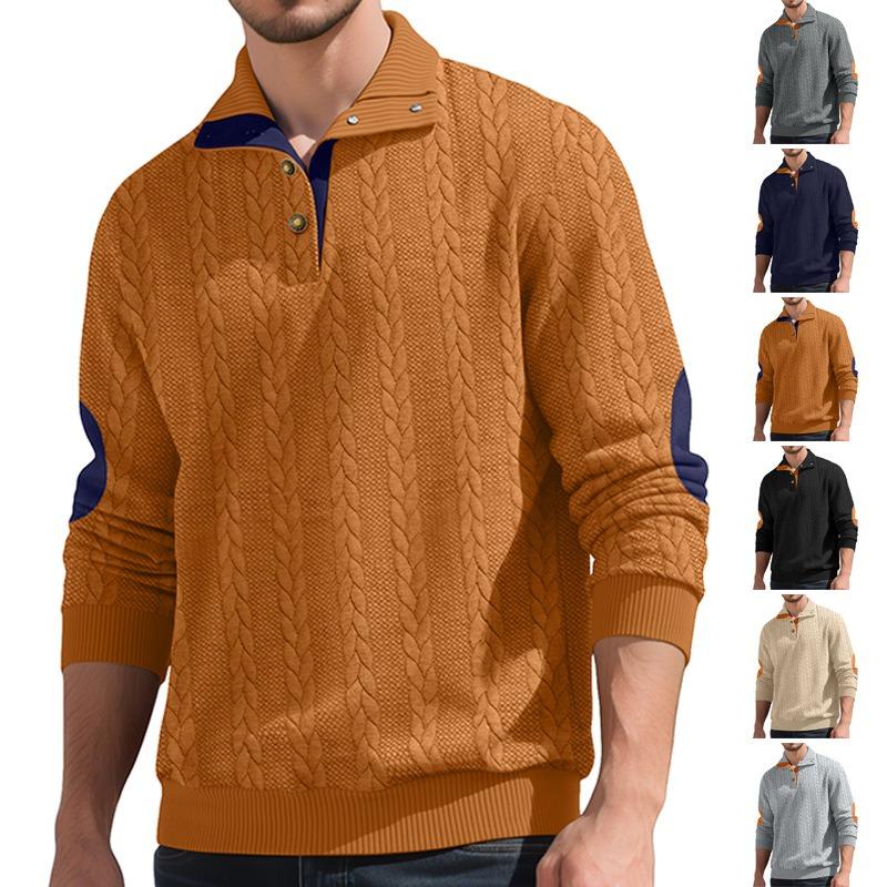 Embroidered Henry Autumn and Winter Loose Casual Sports Stand Collar Buttoned Trendy Sweater