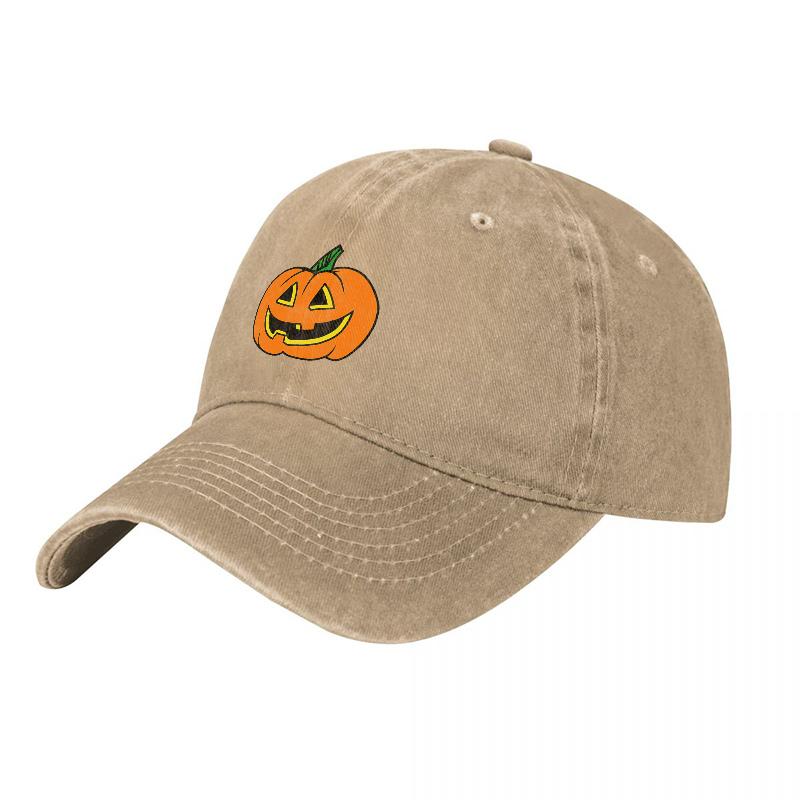 Halloween Pumpkin Embroidered Washed Canvas Baseball Cap Classic Adjustable Hat for Unisex and Women Spooky Season Style