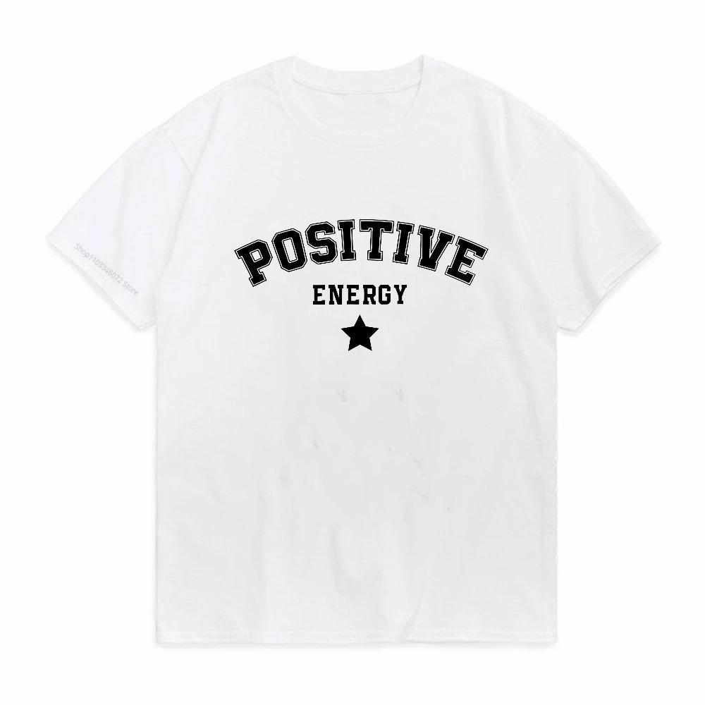 Positive Energy Men Women Tshirts Trendy Urban Streetwear Summer Elegant Star Letter Printed Tshirt Casual Loose Couples Tops