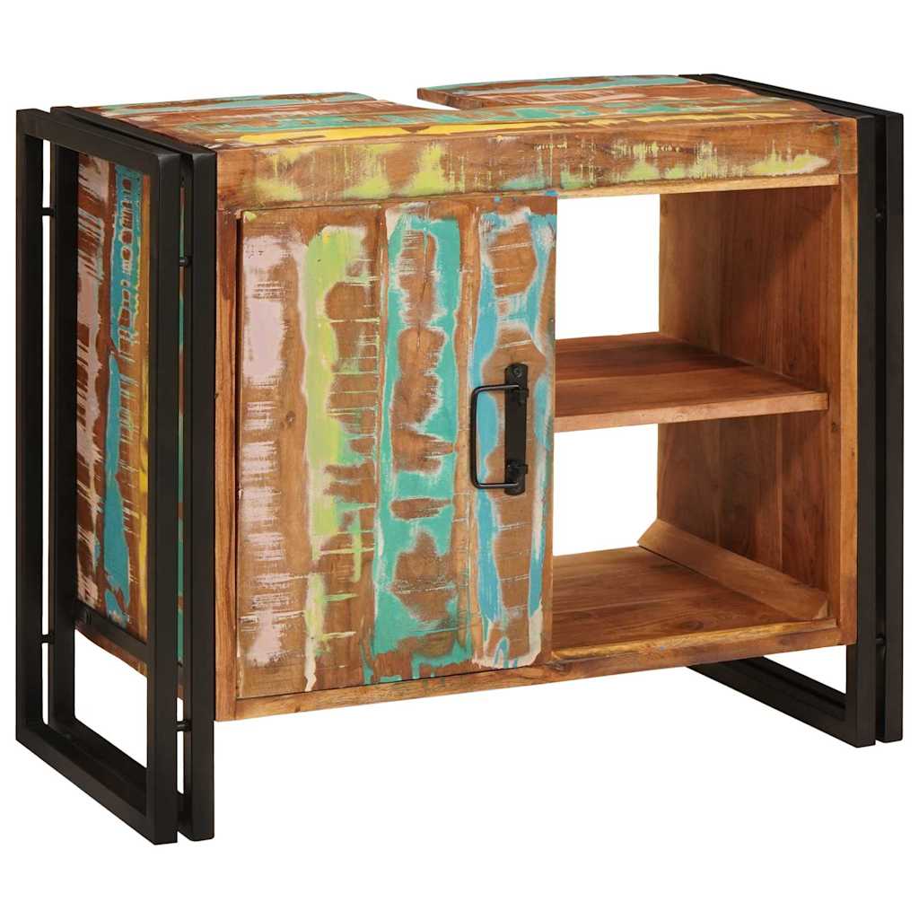 Washbasin Cabinet Multicolored Solid Upcycled Wood