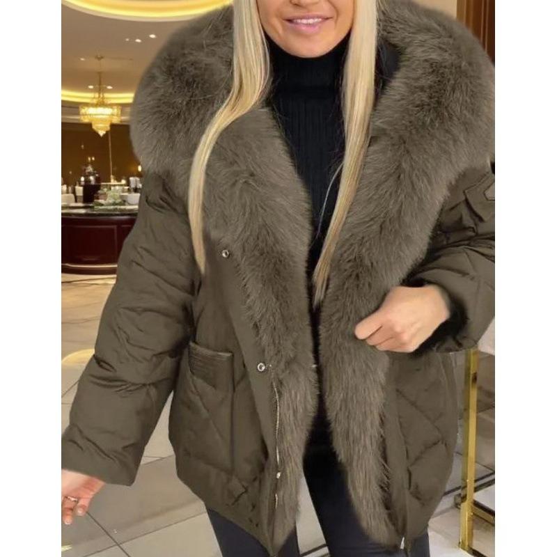 

Зимняя мода Меховой воротник Женский элегантный темперамент С капюшоном Средней длины Хлопковая одежда XXL