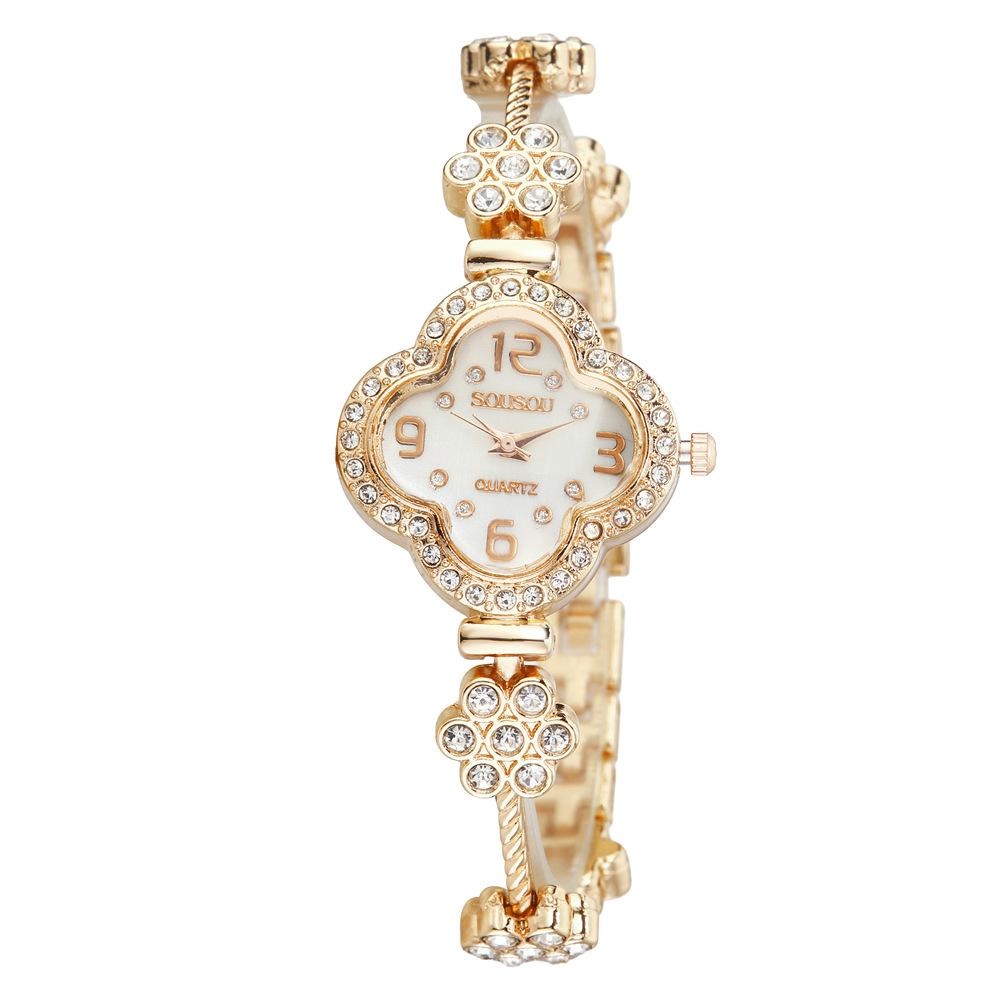 Full diamond fine leaf grass dial watch, light luxury and high-end feel, digital face bracelet, ladies' temperament exquisite watch