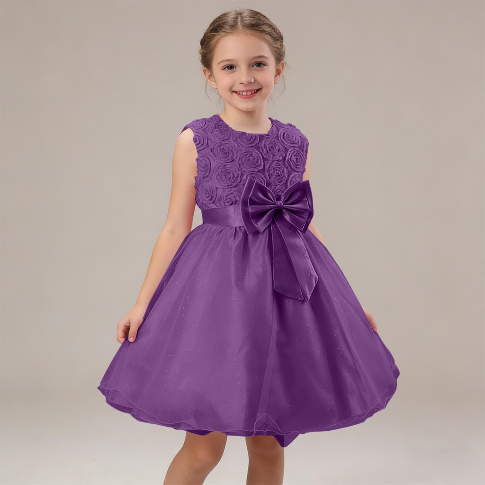 Girls Princess Dress Mesh Tulle Sleeveless Bowknot Dress 110