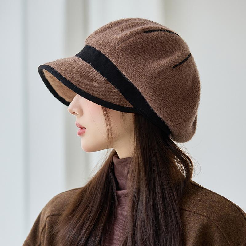 Autumn and Winter Hat Women's Velvet Duck Tongue Bucket Hat Fashion Octagonal Hat Beret