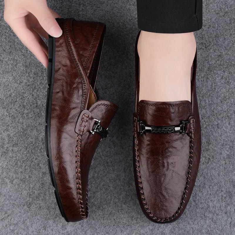 2025 New Men Breathable Casual Summer Shoes Hollow Out Men's Driving Shoes High Quality Male Business Shoes Leather Loafers