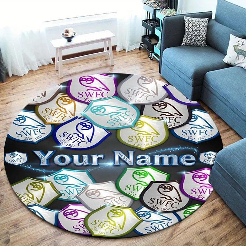 Sheffield Wednesday Football Club Custom Name Round Area Rug,Carpet Rug for Living Room Bedroom Sofa Playroom Decor,Non-slip Floor Mat