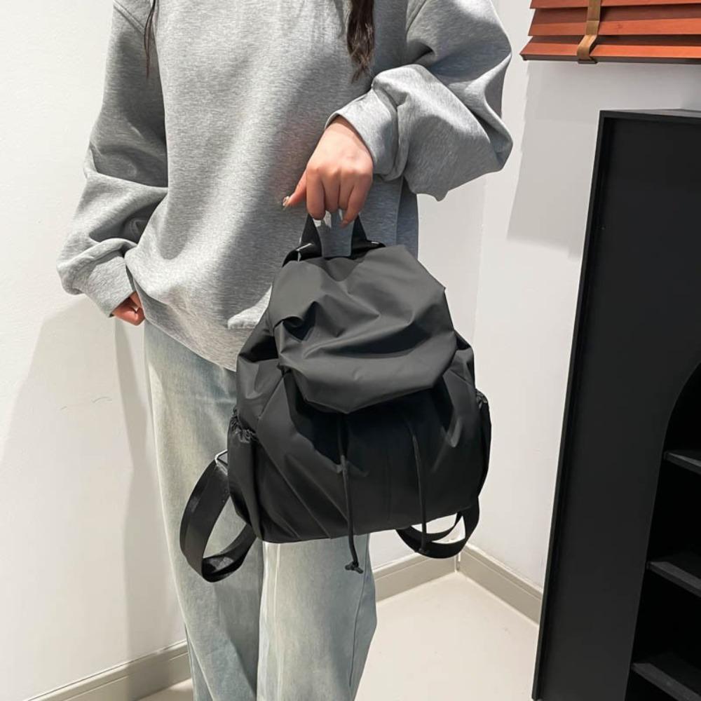 Flap Nylon Backpack Pleated Sports Shoulders Bag Casual Drawstring Backpack  Girls