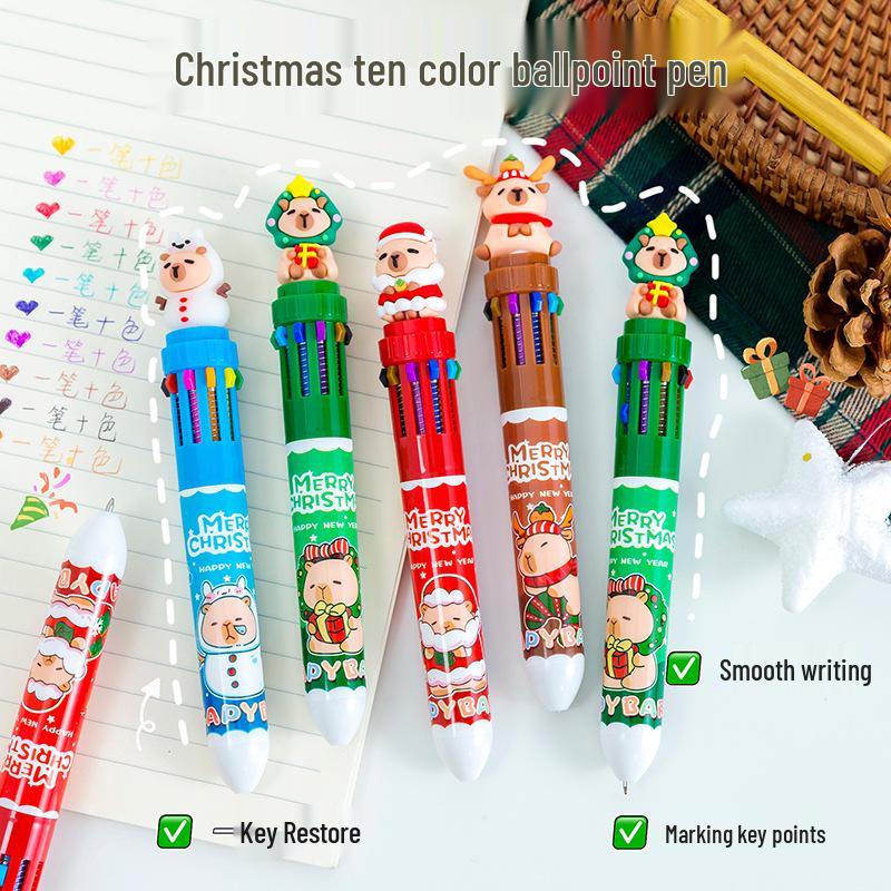 Christmas Capybara Multicolor Ballpoint Pen - Cute Student Journaling Gift