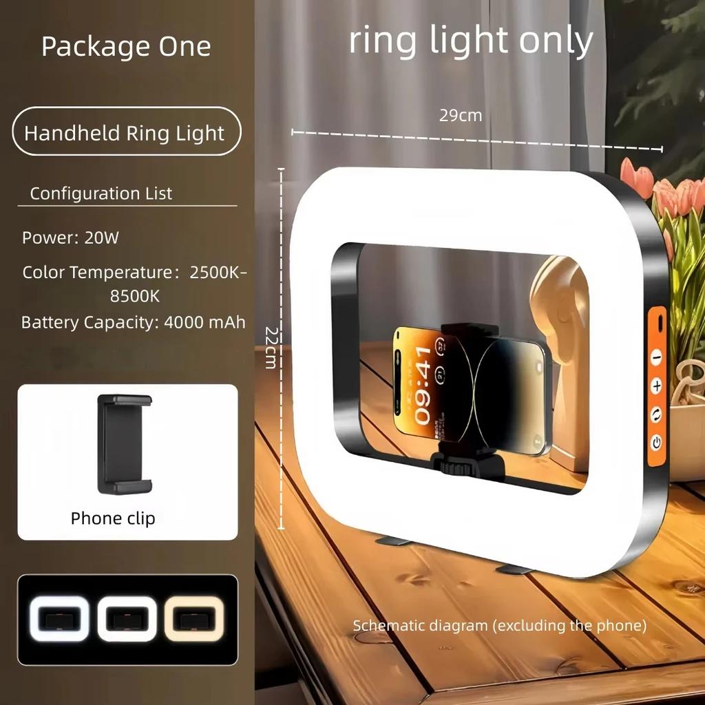 Handheld LED Ring Light USB Rechargeable for Phone Photography Live Streaming Makeup Fill Lamp for Microphone TikTok YouTube