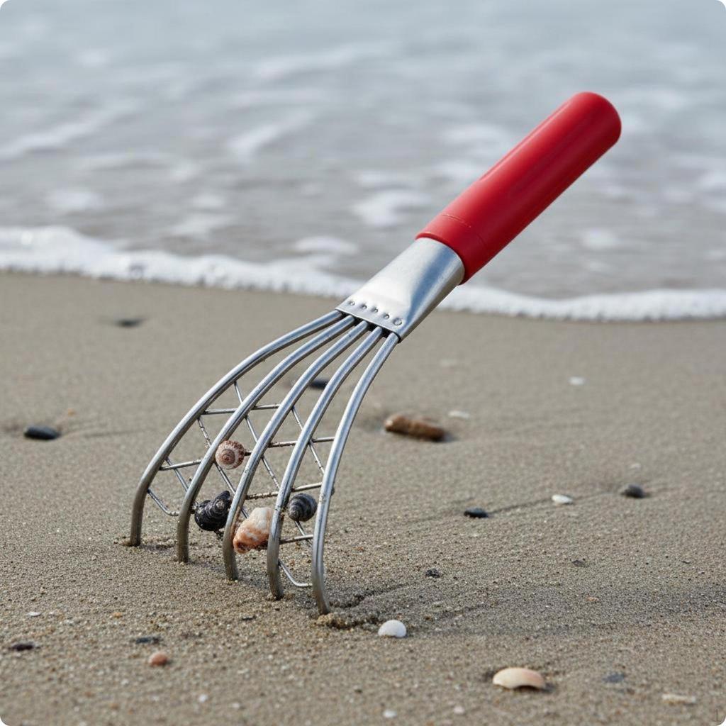 5 Claw Sand Rake Easy to Use Clamming Portable Shell Digger Tool Short with Net