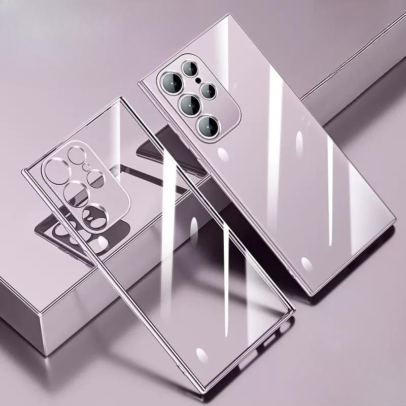 Straight-edge Fine-hole Electroplated GalaxyS23 Full Package Transparent Tpu Soft Case Suitable for Samsung S24Ultra Phone Case