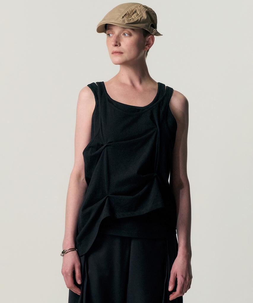 Kimjisu Pinched Layer Tank Top_Black