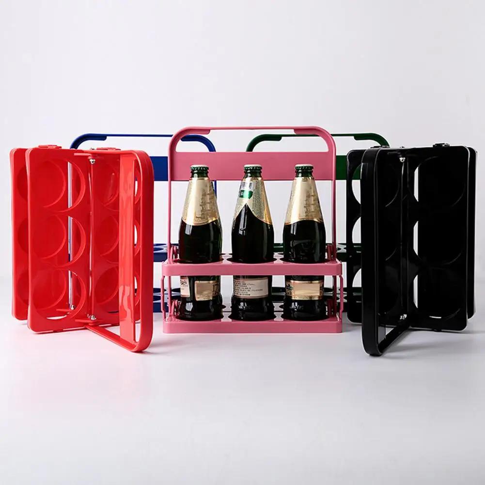 Wine Basket 6 Pack Half Dozen Foldable Wine Bottle Rack Shatterproof Portable KTV Handheld Beer Rack For Bar Knife holder kitch