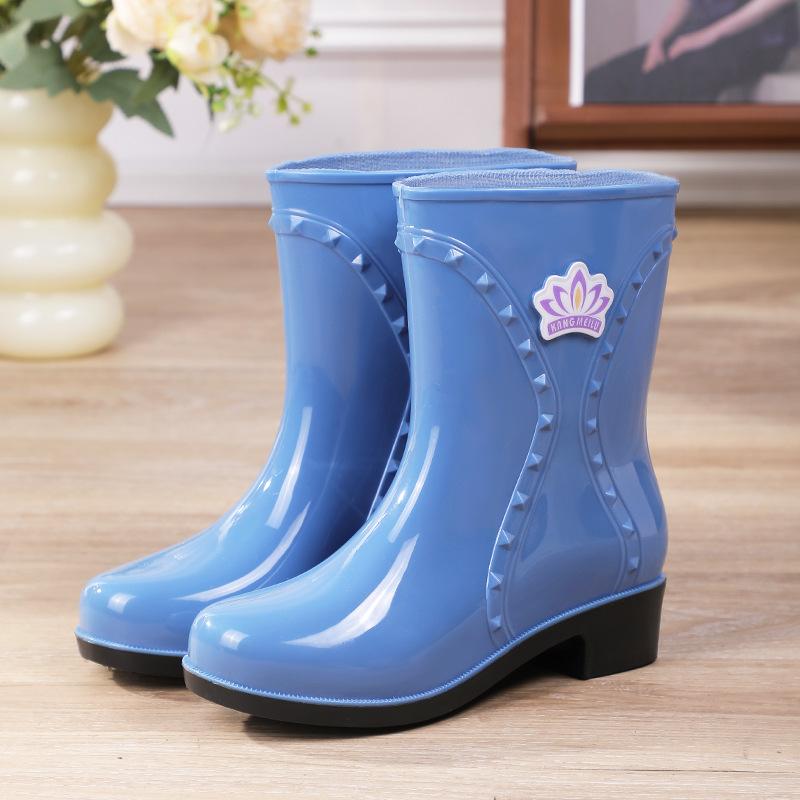 

New rain shoes women s waterproof water shoes adult fashion medium tube velvet warm non-slip rain boots car wash women 41