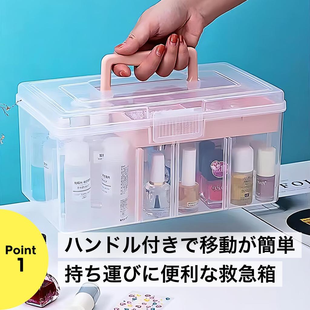 First Aid Kit/Medicine Box, Transparent, Multi-Function Storage Case, Pink, Small, Lightweight, NYANDELMO ND-0099-R15-PK-S