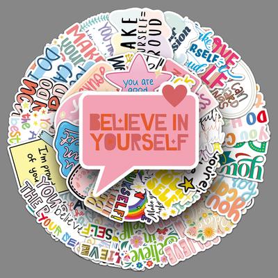 50 Pieces of Encouragement To Yourself Graffiti Stickers Personalized English Short Sentences Decorative Mobile Phone Case Suitcase Water Cup Stickers