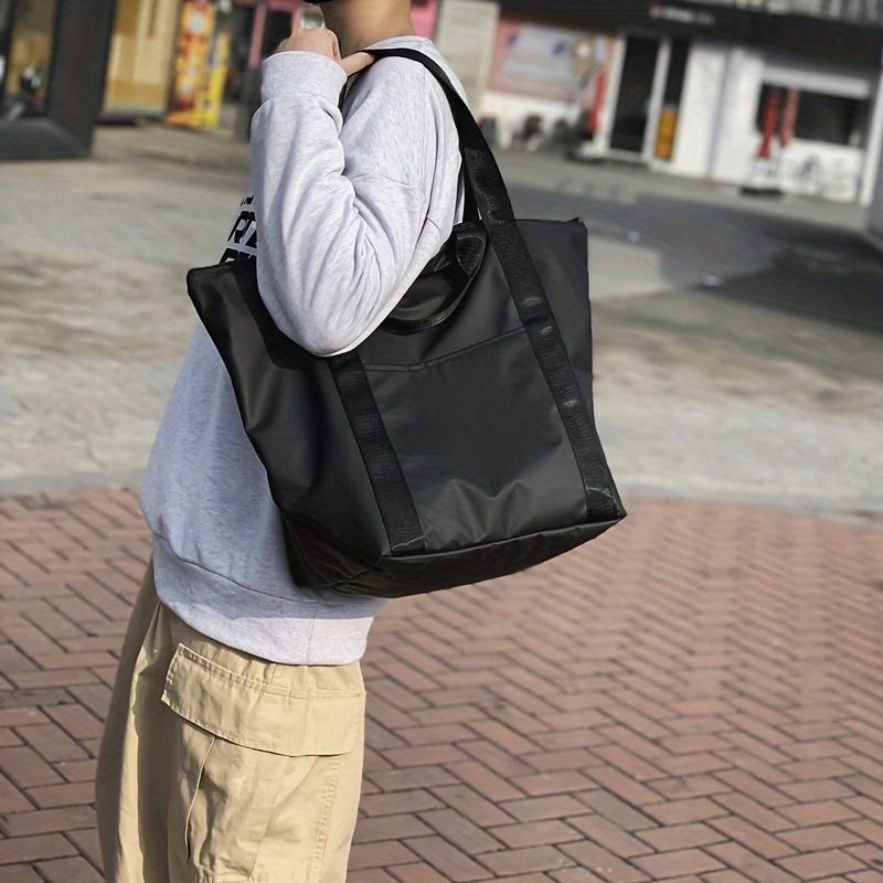 1pc Herren Leichte Große Kapazität Mode Handtasche, Retro Einfarbig Wasserdichte Einkaufstasche,