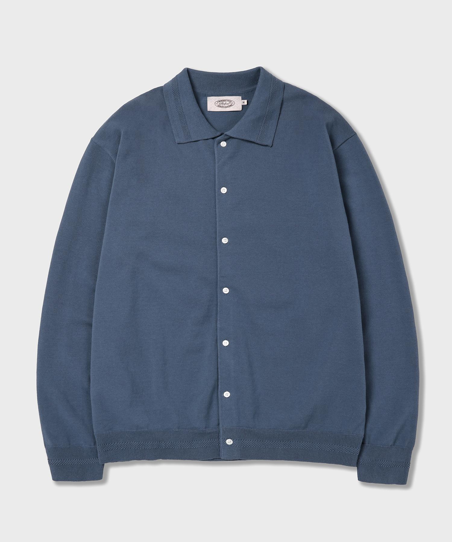 Amphist Essential Long Sleeve Knit Shirt Blue Xlarge