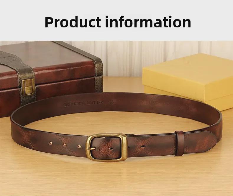 Men's Retro Copper Buckle Genuine Leather Belt - Simple Fashion Pin Style