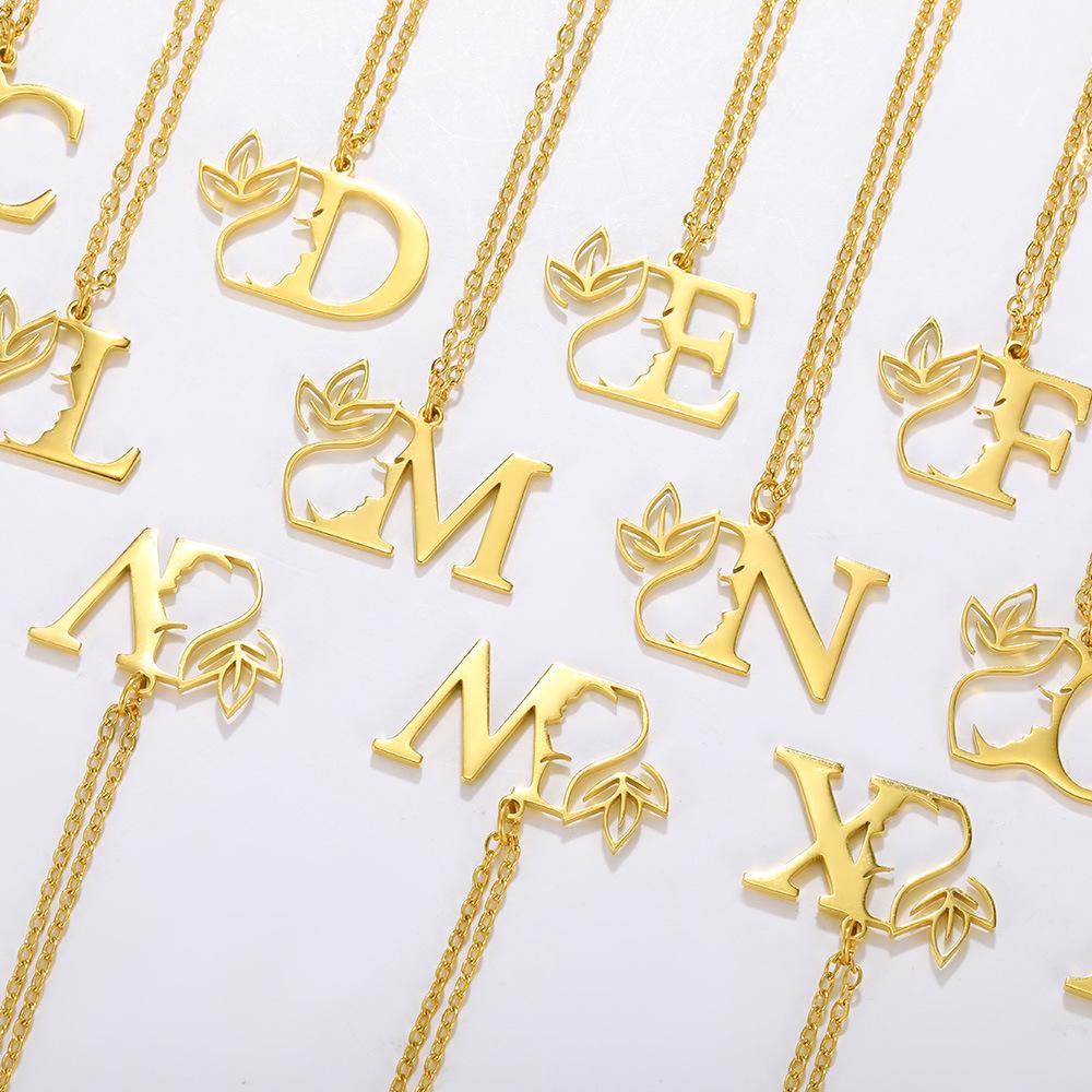 Stainless Steel Floral English Alphabet Necklace - Women's Unique Clavicle Chain