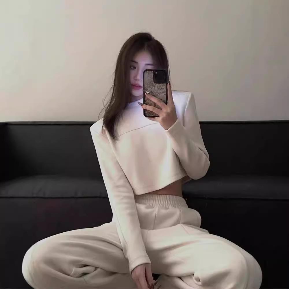 Women's Spring/Autumn High-End Fashion Set: Casual Sweatshirt & Wide-Leg Pants Two-Piece