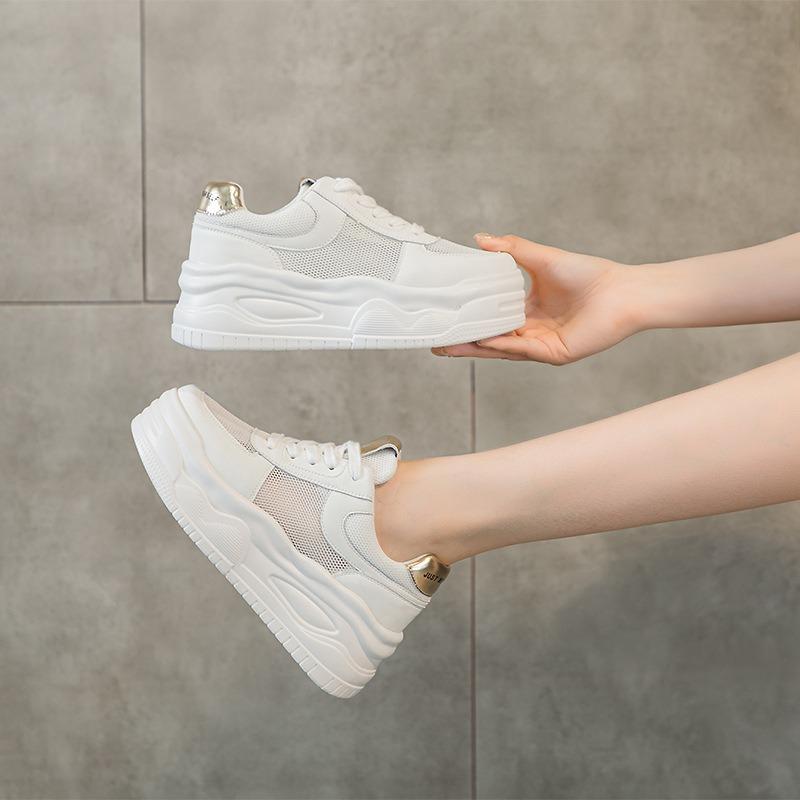 3233 leather small size sneakers women's inner height increase color matching dad shoes thick-soled casual mesh white shoes women