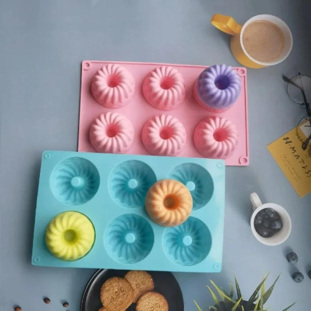 6 Cavity Silicone Donut Mold Heat Resistant Reusable Swirl Doughnut Pan for Baking Cupcake Mousse Cake Decoration Accessories