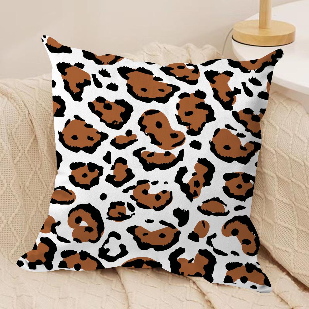 Leopard Print Texture Cushion Cover Soft Plush Fabric Double-Sided Printed Sofa Cushion Cover for All Seasons Home Decor Gift