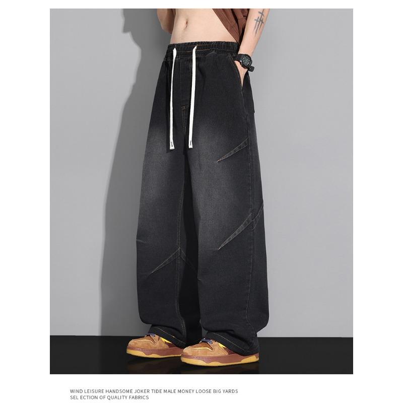 

Men s Vintage Blue Wide Leg Drawstring Cargo Jeans - Oversized Streetwear Baggy Denim Trousers M чорний