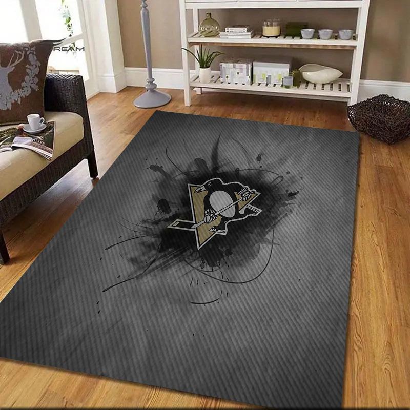 Pittsburgh Penguins Flannel Pattern Square Carpet,Area Rug,Carpet Rug for Living Room Bedroom Sofa Playroom Decor,Non-slip Floor Mat