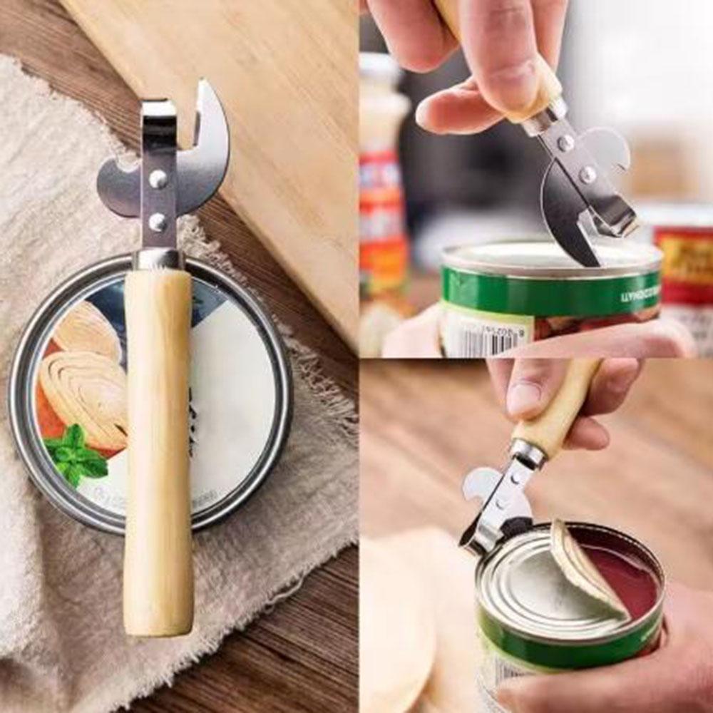 1pc Wooden Handle Can Opener, Canning Knife, Iron Skin Canning Multi-purpose Can Opener, Can Opener, Beer Bottle Opener For Rest
