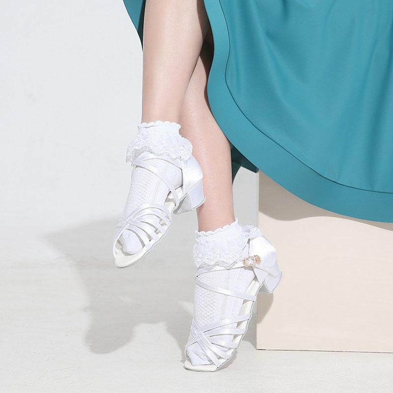 Tanz Pa Kinder Weiße Lateintanzschuhe Mädchen Weiche Sohle Mittelhoher Absatz Tanzschuhe Test Wettbewerb Auftrittsschuhe Anfänger