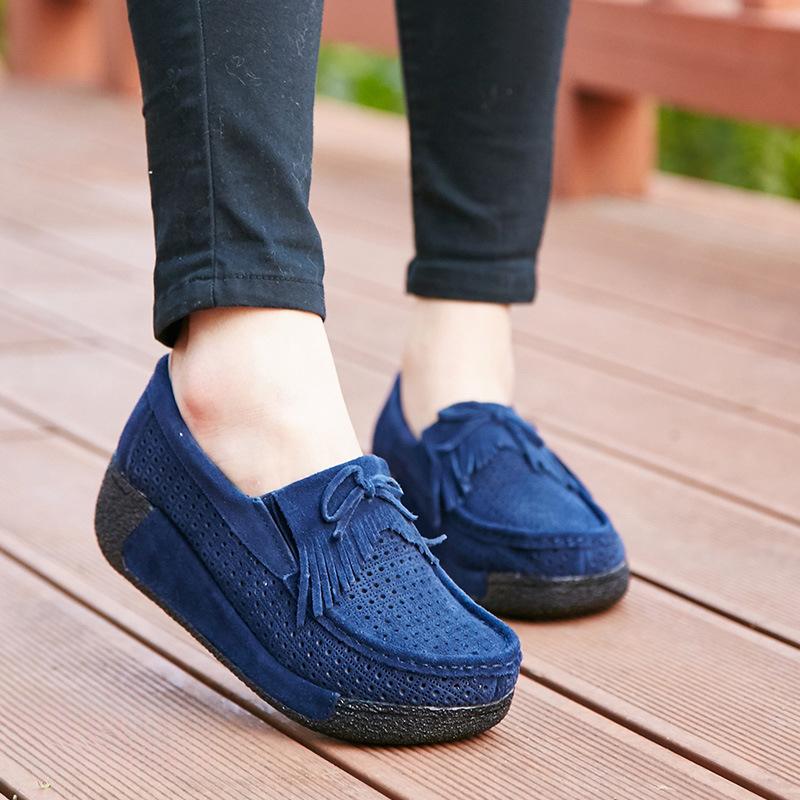 Eleganti Scarpe Casual da Donna in Macramè con Zeppa alla Moda Scarpe con Plateau Vera Pelle Scarpe da Mamma Mocassini da Passeggio