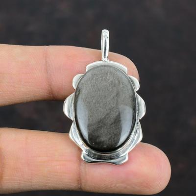 Pendentif Obsidienne Argentée Pendentif Pierre Précieuse Fait Main Pendentif Argent Sterling 925 Pendentif Unique Cadeaux d'Anniversaire Étonnants Bijoux en Argent