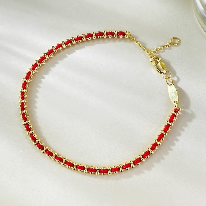 Модный тренд Красный веревочный браслет для женщин, Счастливые transferencia украшения, Креативный нишевый дизайн Браслет-браслет золотой