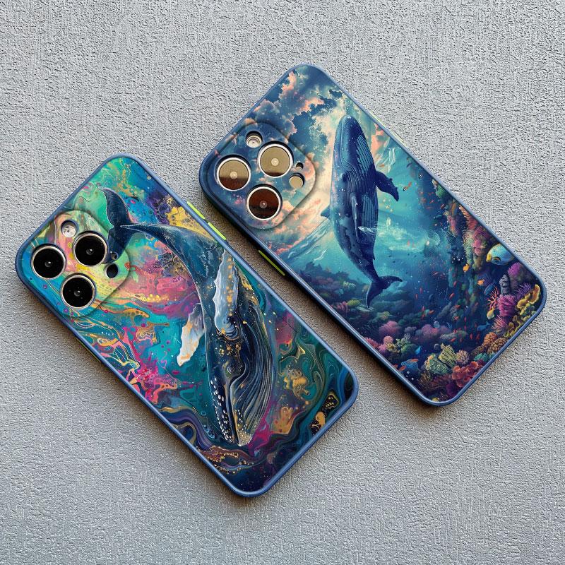 Space Ocean Whale Shark Swimming Phone Case For iPhone 16 15 14 11 12 13 Mini Pro Max Cover 15 14 7 8 Plus X XR X Fundas Shell