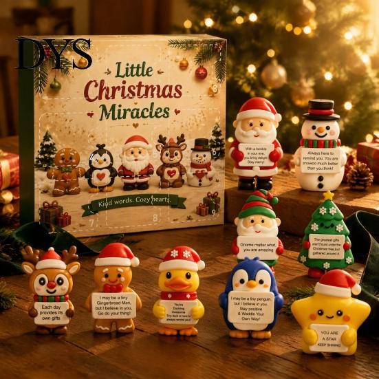 Cute Christmas Decorations 9 Grid Countdown Box, Santa Snowman And Gift for Best Friends Reindeer Figurines with Inspirational Quotes, Holiday